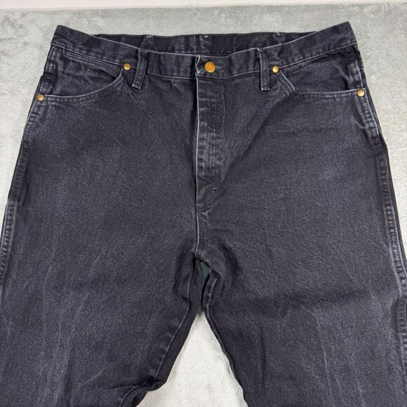 Vtg Wrangler Mens Faded Black Western Grunge Dark Wash Denim Jeans Straight Leg - Picture 4 of 8